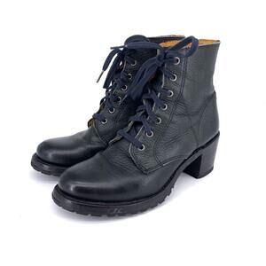 FRYE Sabrina 6G Lace Up Leather Boot Black/Blue 7.5